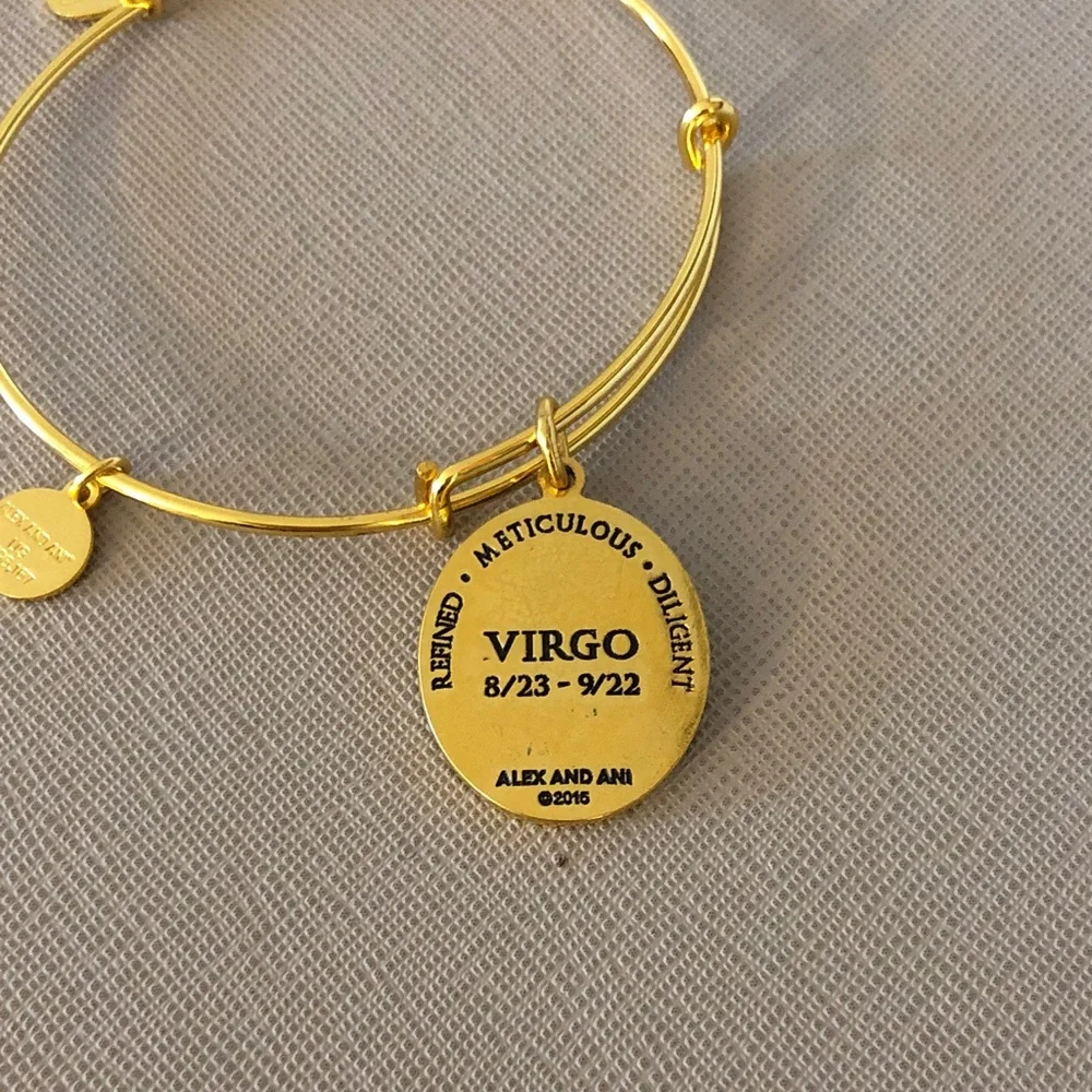 Alex and Ani Gold-Tone Virgo Zodiac Charm Bangle with Navy Enamel - Picture 3 of 5